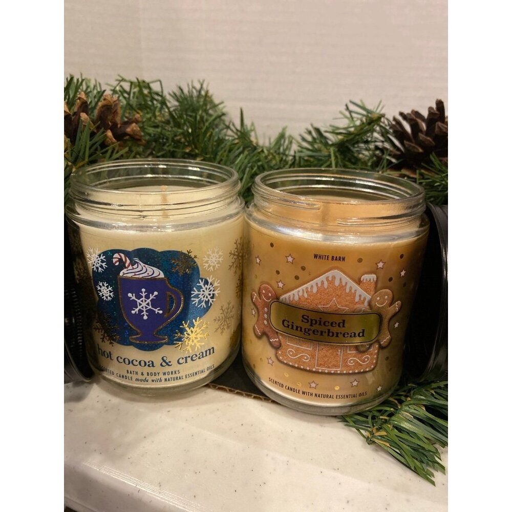 Bath & Body Works “Spiced Gingerbread & Hot Cocoa & Cream Single Wick Candles-2
